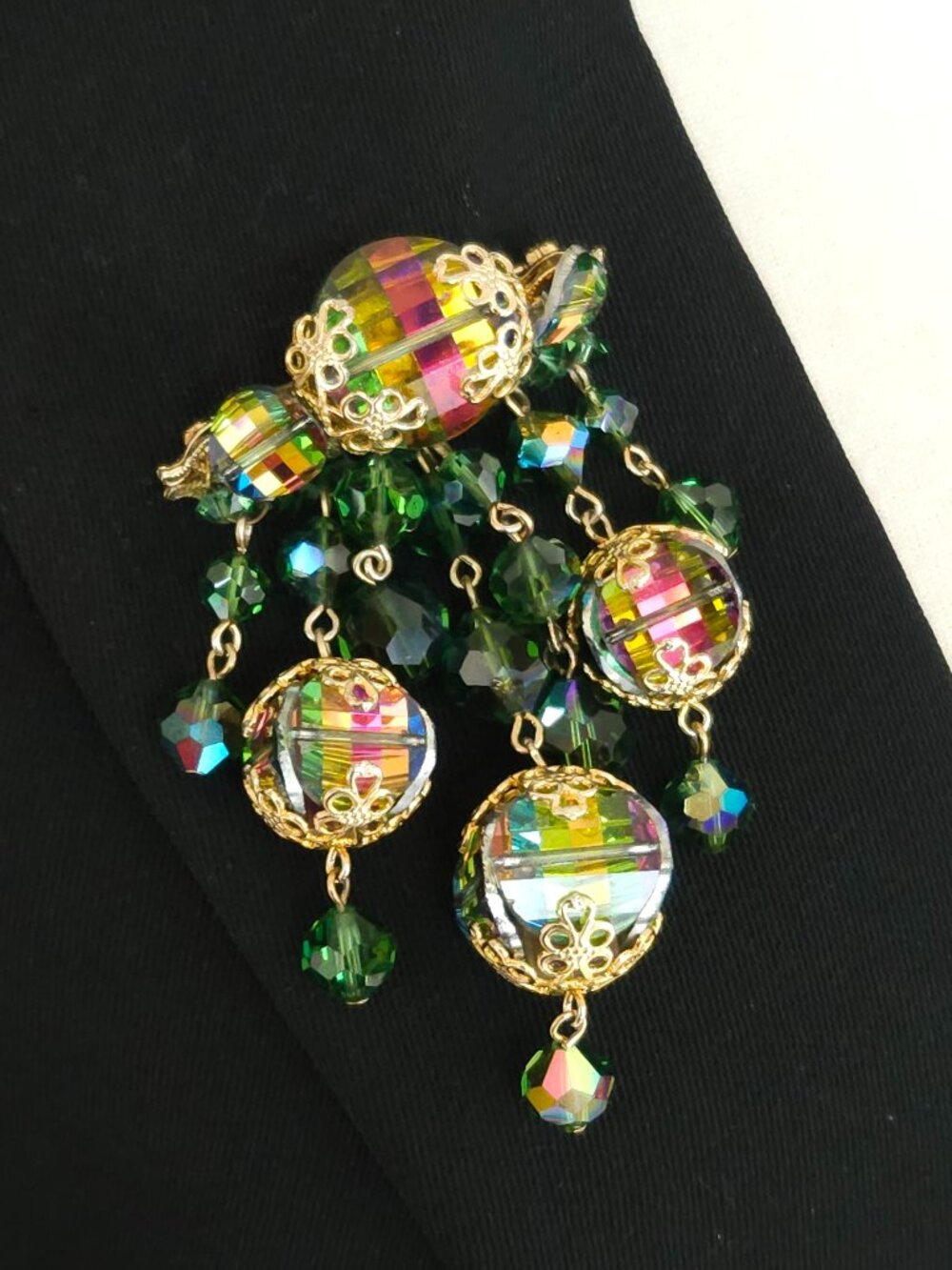 Stunning Rare Vendome Watermelon Vitrail Pagoda Bead Dangle Brooch